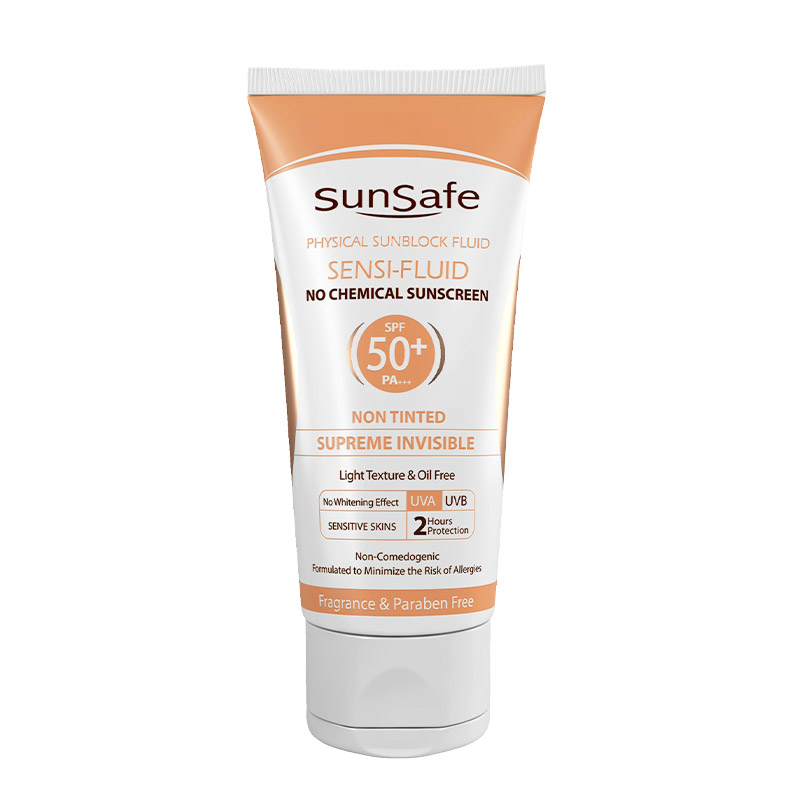 ضد آفتاب فلوئیدی +SPF50 سان سیف مناسب پوست حساس